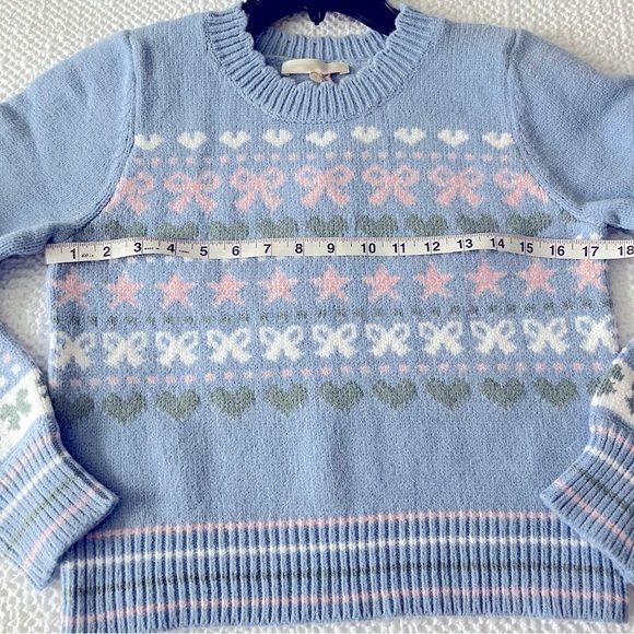 LoveShackFancy Zaheer Pullover Sweater Size M Knit Crew Neck Preppy Blue Skies - Picture 10 of 14